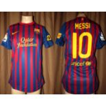 Lionel Messi: a red & blue striped Barcelona No.