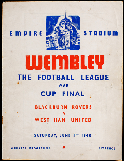 1940 Football League War Cup Final programme Blackburn Rovers v West Ham United played at Wembley