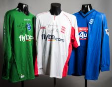 Three signed Birmingham City player jerseys, a Robbie Savage blue No.