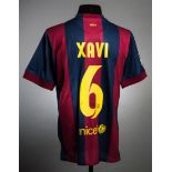 Xavi: a signed red & blue striped Barcelona No.