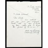 A manuscript letter featuring the full signature of Bill Shankly circa 1937, one page letter,
