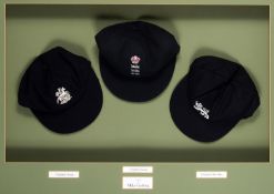 A trio of Mike Gatting England cricket caps, the first for home Test Matches,