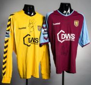 Two signed Aston Villa player jerseys, an Olof Mellberg claret & blue No.