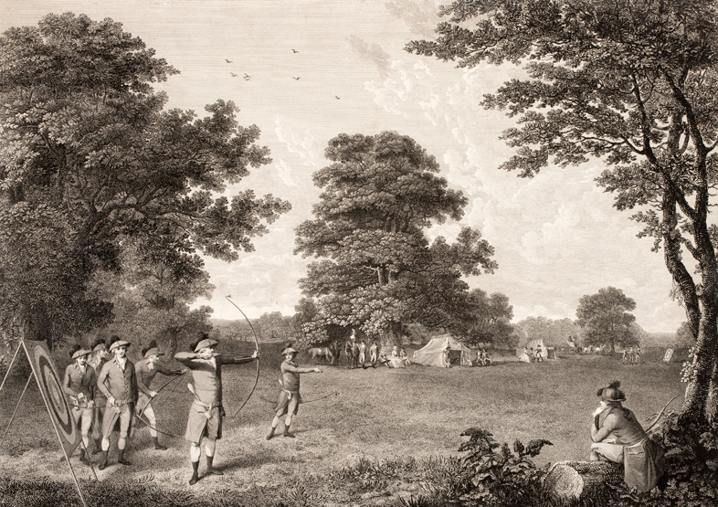 After James Heath (1757-1834) ARCHERY AT BLACKHEATH a rare engraving published in 1789 by Joseph