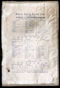 A silk cricket scorecard commemorating Surrey's win over Northamptonshire at The Oval in 1910,