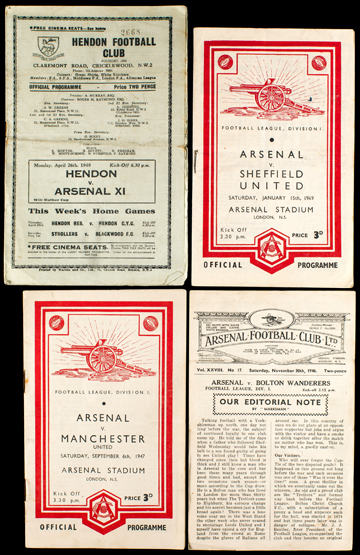 40 Arsenal programmes dating between seasons 1946-47 and 1949-50, 36 homes, some reserves issues,
