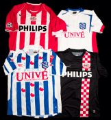 Four Dutch football club jerseys, a Jefferson Farfan red & white striped PSV Eindhoven No.