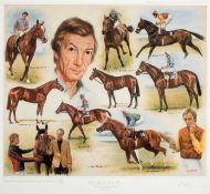 Four Peter Deighan prints featuring Lester Piggott's Classic victories, the 1,000 & 2,000 Guineas,