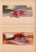 Two early motor racing prints after Ernst Montaut (1879-1909), the colour lithographs of no.