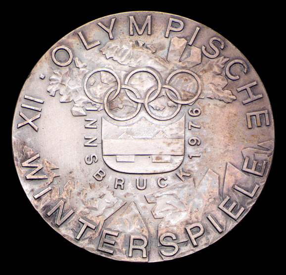 Innsbruck 1976 Winter Olympic Games participant's medal, silvered bronze, 50mm, by W.