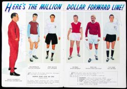 Fully-signed football magazine feature titled "Here's the Million Dollar Forward Line".