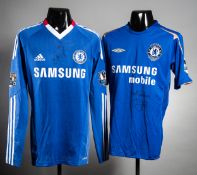 Two signed Chelsea player jerseys, a Shaun Wright-Phillips blue Chelsea No.