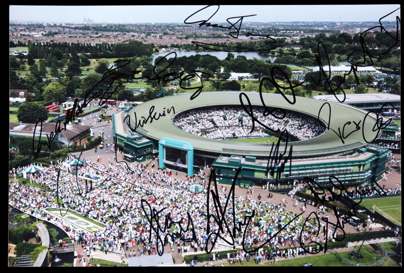 Signed aerial photograph of the All England Club during the Lawn Tennis Championships, 12 by 8in.
