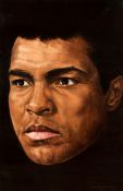 Alan Hawkins (contemporary) PORTRAIT OF MUHAMMAD ALI signed & dated 2000, oil on canvas, 76 by 50cm.
