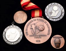 A group of five FIBA European Championships "EuroBasket medals, i) silver second-place prize medal,