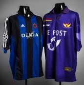 Two Belgian football club jerseys, a Peter Van der Heyden blue & black striped Club Brugge No.