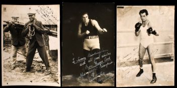 A trio of signed photographs of 1930s British boxers with dedications to the trainer 'Snowy'