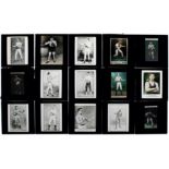 A collection of 15 lantern slides of boxing champions, from the bare knuckle and early gloved eras,