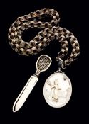 Victorian silver lawn tennis locket and chain, hallmarked Hardman, Powell & Co.