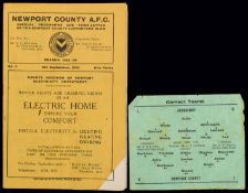 Newport County v Aldershot programme 9th September 1933,