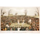 A large and impressive colour boxing print of the Sayers v Heenan prize fight in 1860,