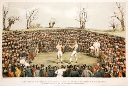 A large and impressive colour boxing print of the Sayers v Heenan prize fight in 1860,