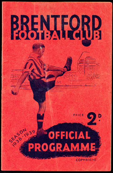 10 Brentford home programmes season 1938-39, Everton, Leeds, Charlton, Grimsby, Portsmouth, Derby,