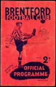 10 Brentford home programmes season 1938-39, Everton, Leeds, Charlton, Grimsby, Portsmouth, Derby,