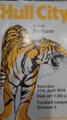 Bobby Moore signed Hull City v Fulham programme 27th April 1974,