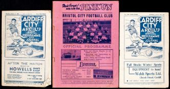 Three 1930s Cardiff City programmes,