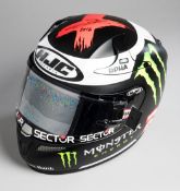 Jorge Lorenzo 2015 World Championship season signed raceworn HJC helmet,