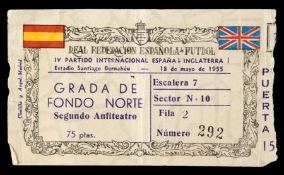 Ticket for Spain v England international played at the Bernabeu, Madrid,