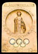 Athens 1934 International Olympic Committee 32nd Session badge,