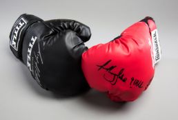 Gloves signed by the British boxers Ricky Hatton and Anthony Joshua,