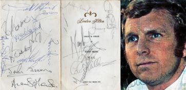 An autographed 1970 Bobby Moore Tribute menu, London Hilton,