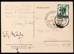 A Stanley Matthews signed German postcard stamped Berlin 14th May 1938 the date of the