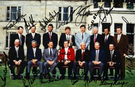 A fine fully-signed colour photograph of Open Championship winners posing in front of the Royal &