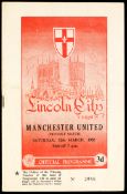 Lincoln City v Manchester United programme for a friendly 12th March 1955