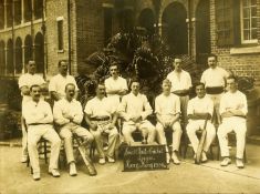 A photograph of the champion team of the Small Units Cricket League in Hong Kong in 1913-14,