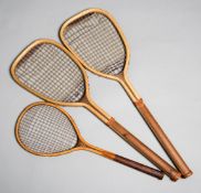 A rare teardrop-shaped strung table tennis racquet circa 1890s,