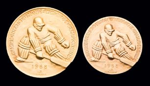 Grenoble 1968 World and European Ice Hockey Championships pair of gold first-place prize medals