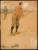 Humorous golfing watercolour by an unknown hand circa 1910,