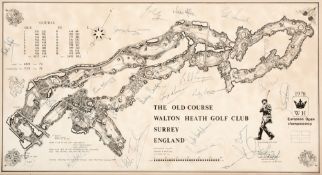 A Walton Heath Golf Club Old Course map signed by competitors at the inaugural European Open