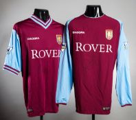 Two signed Aston Villa player jerseys, a Juan Pablo Angel claret & blue No.