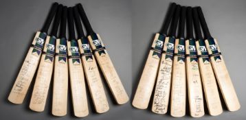 A set of 12 cricket bats fully-signed by all squad members of the 12 competing nations at the 1999