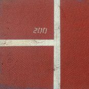 London 2012 Olympic Stadium athletics track start line marking used for the 200m events,