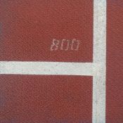 London 2012 Olympic Stadium athletics track start line marking used for the 800m events,