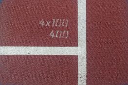 London 2012 Olympic Stadium athletics track start line marking used for the 400m & 4 x 100m Relay