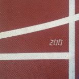 London 2012 Olympic Stadium athletics track Lane 5 start line marking used for the 200m events,