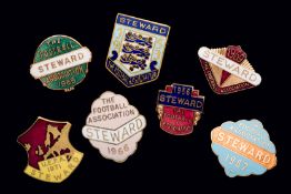 A group of seven Football Association Wembley steward's badges, in gilt-metal & enamel, for 1953,